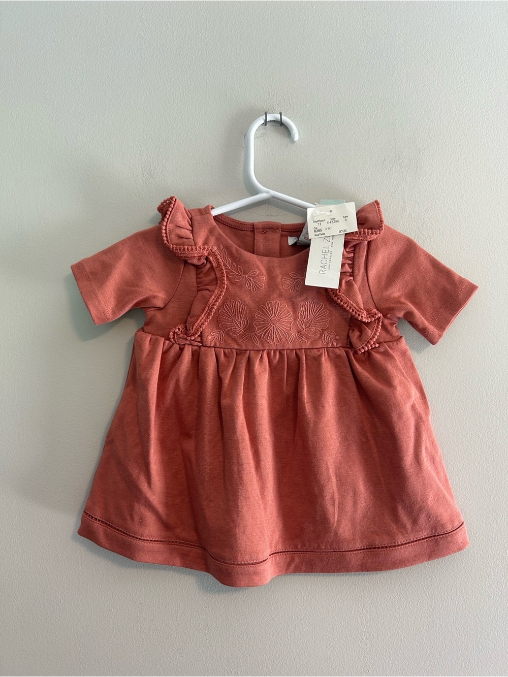NEW Rachel Zoe 12m peach floral Embroidered Ruffle short sleeve Dress